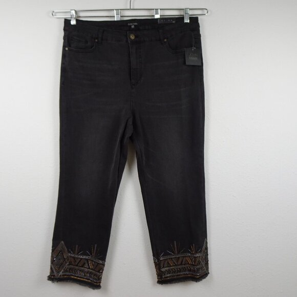 John Mark Sequin Trim Jeans Women's Plus Size 18W Black Denim Stretch Ankle - Picture 1 of 13
